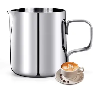 Milk Frothing Pitcher, 6.8oz/200ml Stainless Steel Milk Frother Cup, Small Steaming Pitcher for Espresso Machine, Latte Art Pour Cup