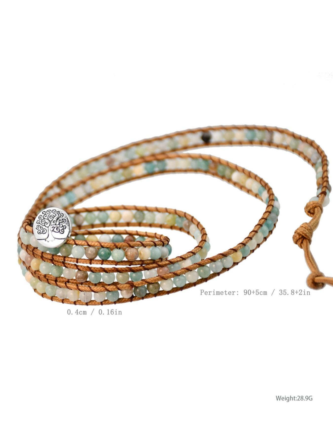 Boho Style Natural Amazonite Beaded Bracelet, Tree Of Life Charm Braided Bracelet for Women & Men, Fashion Jewelry Accessories for Daily Wear, Gift Ideas for Women