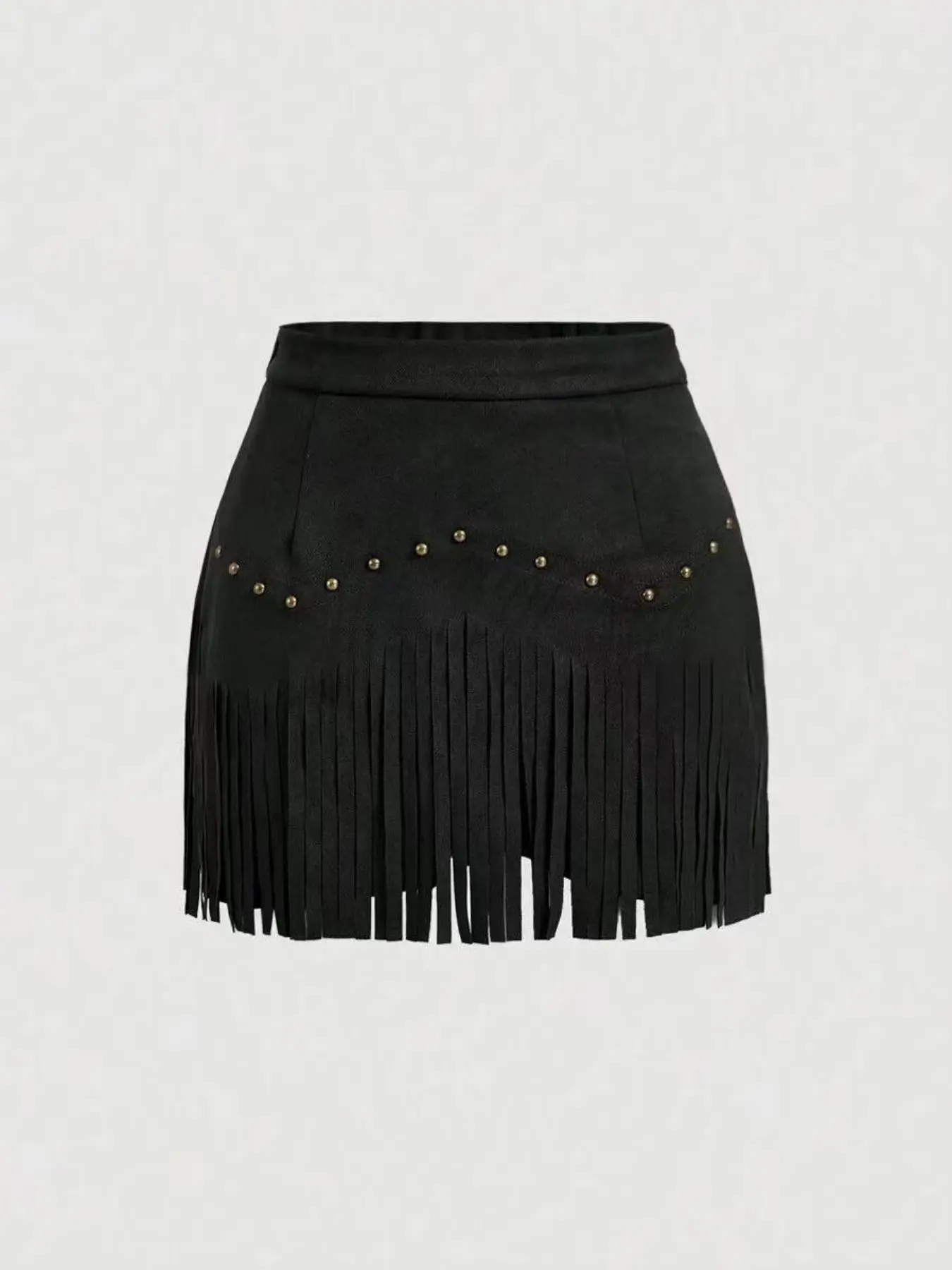 Women's Fringe Trim Short Skirt, Elegant Chic Solid Color Zipper Skirt for Daily Wear, Ladies Bottoms for All Seasons