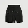 Women's Fringe Trim Short Skirt, Elegant Chic Solid Color Zipper Skirt for Casual Daily Wear, Ladies Bottoms for All Seasons