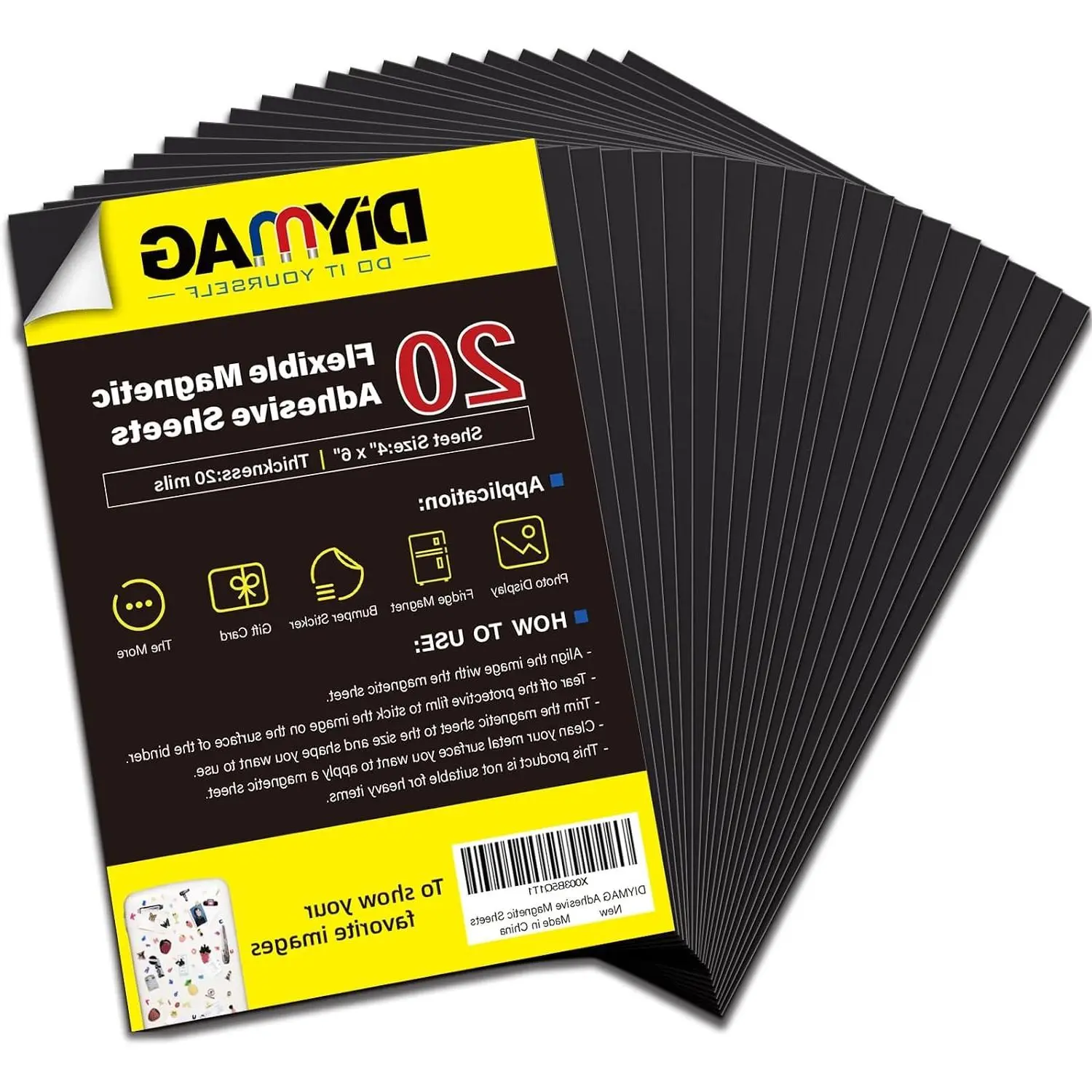 DIYMAG Magnetic Adhesive Sheets,4" x 6" 20 Pack Flexible Magnets for Craft | Photo Mat Cuttable Magnet Classroom Must Have Decorations Easy Peel Stickers for Planning and Organization,Rectangular