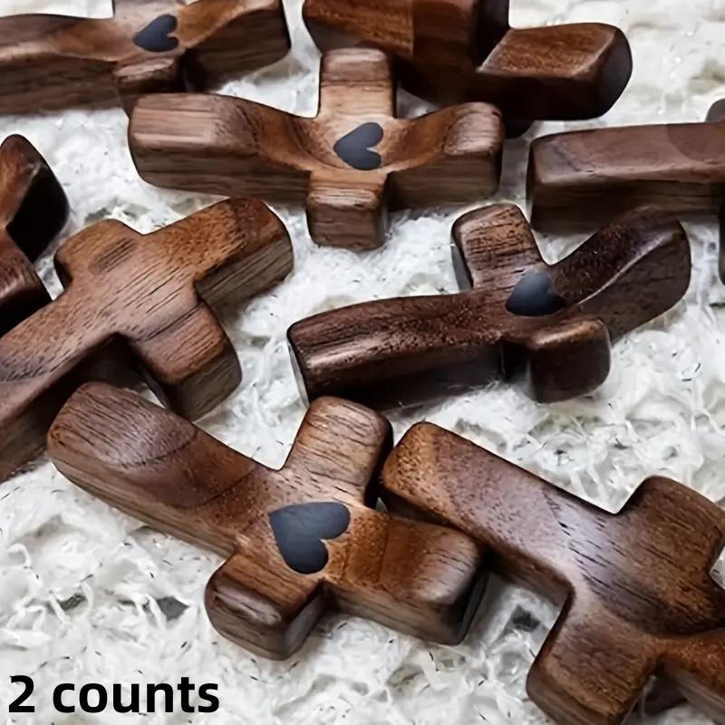 Wooden Cross Charm, 2 Counts/set Heart Pattern Wooden Cross Ornament, Encouragement Gift for Friends, Party Favors for Birthday Wedding, Heart Design Charm