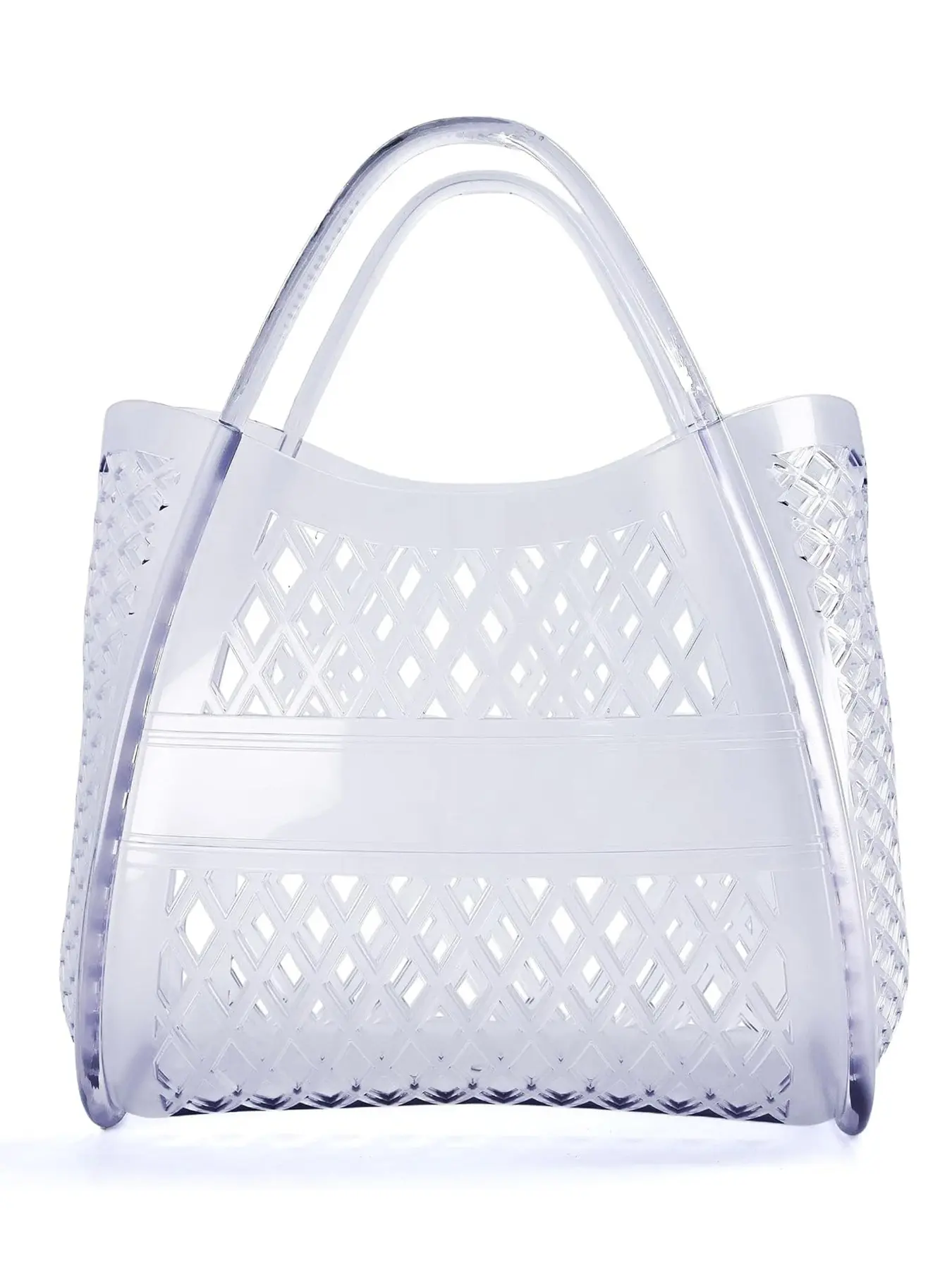 Clear Jelly Tote Bags for Women, Lightweight Waterproof Beach Purse, Open Top Design, Lattice Cutout, Perfect for Summer Outdoors