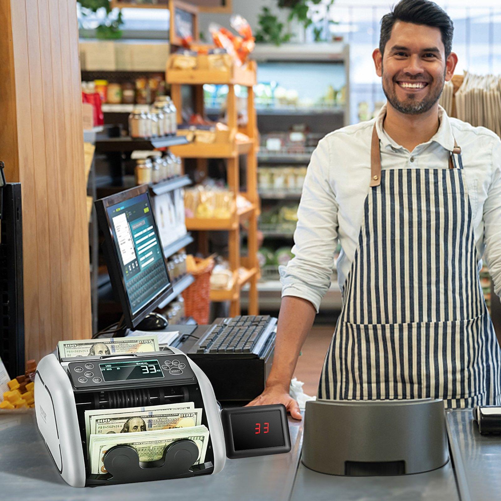 VEVOR Money Counter Machine, Bill Counter with UV, MG, IR and DD Counterfeit Detection, USD & EUR Cash Counting Machine with Large LCD & External Display for Small Business VEVOR Money Counter Machine, Bill Counter with UV, MG, IR and DD Counterfeit Detection, USD & EUR Cash Counting Machine with Large LCD & External Display for Small Business