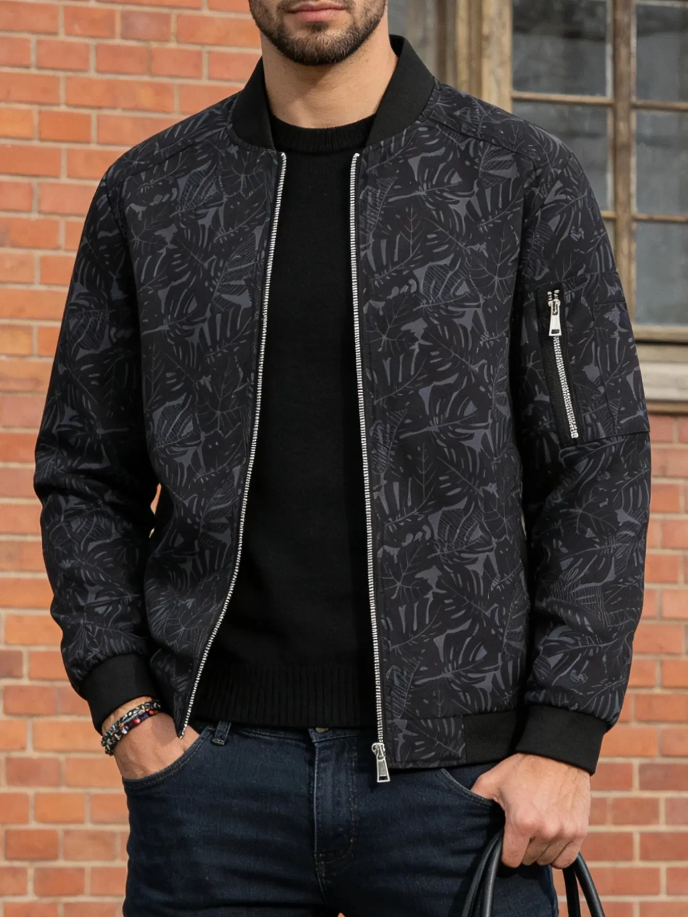 Men's lightweight casual jacket with zipper closure - arm zipper design, versatile sports baseball collar jacket, 100% polyester fiber, machine washable, suitable for daily outings, exercise, sports, jogging, formal occasions - spring and autumn seasons
