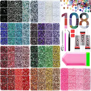 1Set 108 Colors Shiny Silver Flatback AB Nail Bedazzling Rhinestones Kit Hot Sale 3mm Multi-colors Jelly Resin Crystal Diamond with Tools DIY Backpack Eatch Lipstick Nails Storage Box