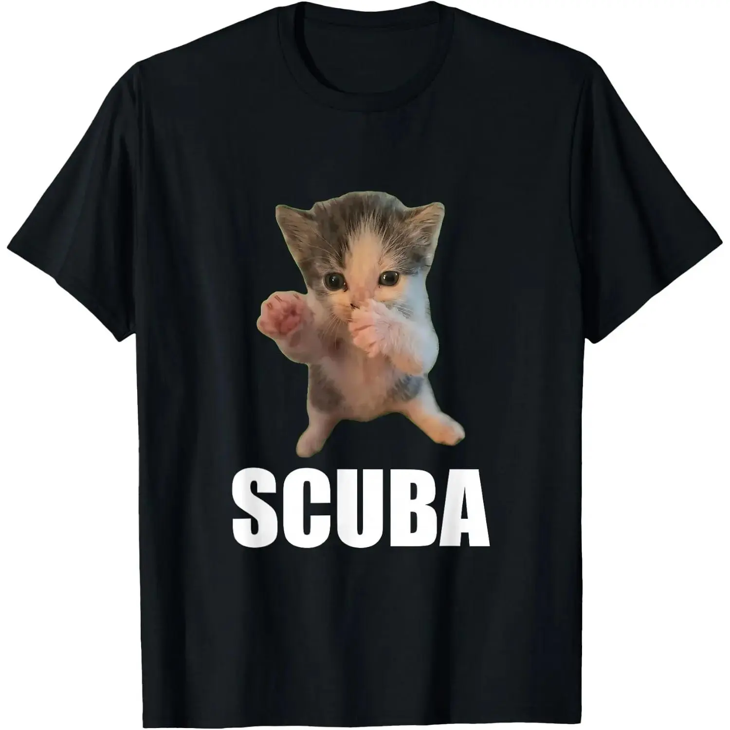 Funny Dancing Scuba Cat Viral Meme T-Shirt, Cute Diving Cat Graphic Casual Tee Gift For Men Women Cat Owners