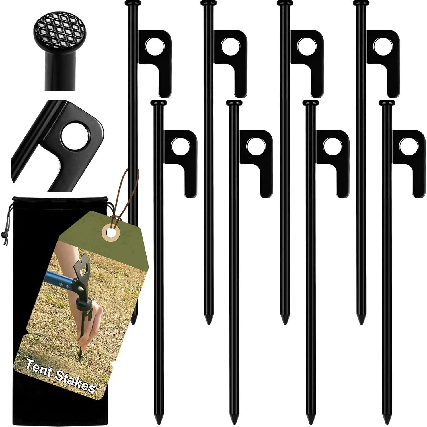 8 Pack Tent Stakes Heavy Duty Forged Steel Camping Stakes for Ground Outdoor Decorations Canopy