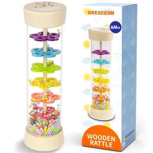 Rain Stick Toy for Babies 6M+ - Montessori Sensory Rainmaker Rattle, Colorful Beads Hourglass Toy for Toddlers, Auditory Visual Stimulation, Fine Motor Skills, Baby Shower Gift