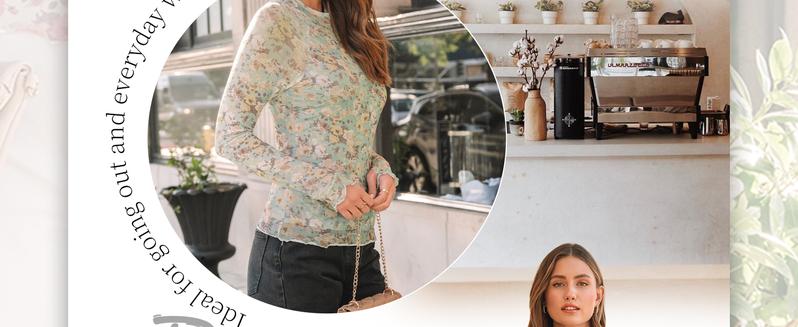 Women's Floral Mesh Long Sleeve Sheer Lace Blouse with Faux High Neck, Fall Outfits 2025 Women's Floral Mesh Long Sleeve Sheer Lace Blouse with Faux High Neck, Fall Outfits 2025