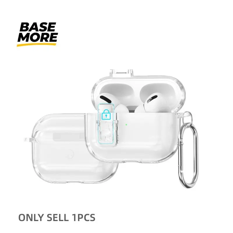 Transparent Earbud Case with Lock Clip for AirPods Pro/pro2/pro3/AirPods 4, Full Coverage, Shockproof, Portable, Metal Carabiner Included