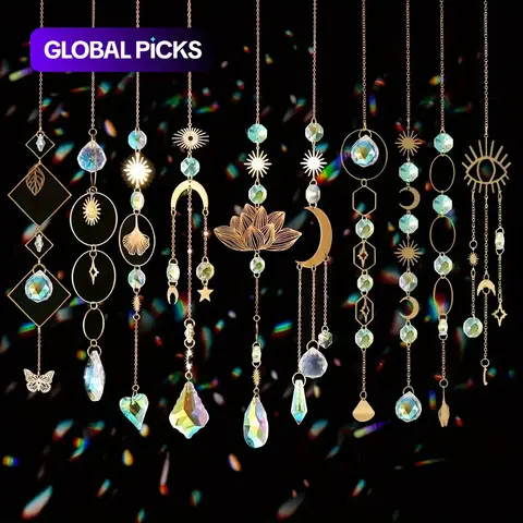 10 Piece Colorful Crystal Sun Catcher Set, Decorative Chain Pendant Decoration, Hanging Crystal Prism Rainbow Maker for Windows Indoor Use #GLOBAL PICKS