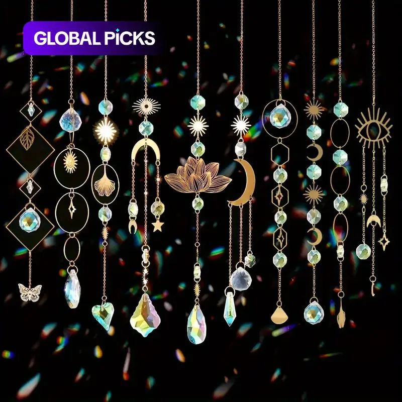 10 Piece Colorful Crystal Sun Catcher Set, Decorative Chain Pendant Decoration, Hanging Crystal Prism Rainbow Maker for Windows Indoor Use #GLOBAL PICKS