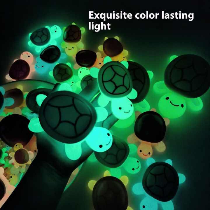 Night Glow Large Turtle+100pcs Mini Luminous Turtles Figurines Resin Craft Glowing Turtle Storage Ornament Landscape Desktop