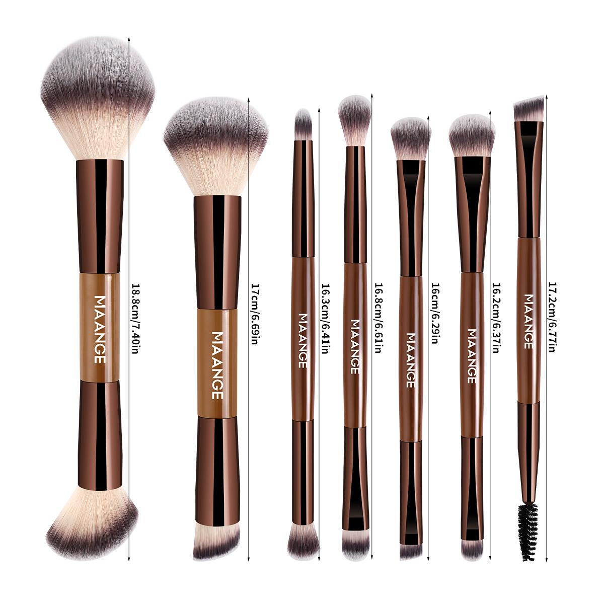 Maange 7-Piece Cosmetic Brush Set: Professional Dual-Ended, Multifunctional Makeup Brushes for Foundation, Concealer, Blush, Eyeshadow, Contour, Bronzer, Powder, Cruelty-Free Peach Dust, Makeup Accessories Gifts for Friends #GLOBAL PICKS