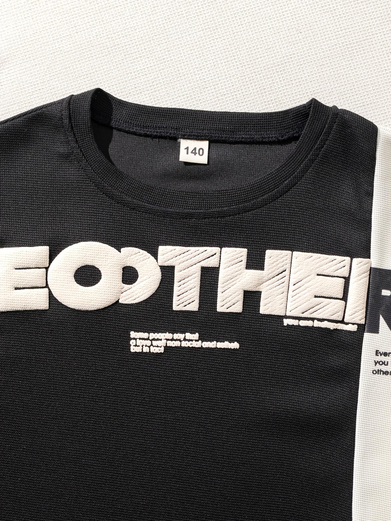 NewBoys' Summer Shorts Set, New Stylish 2pcs Outfit with Short Sleeves, Lightweight Color-Blocked Sportswear for Kids, Perfect for Outdoor(Gift)11