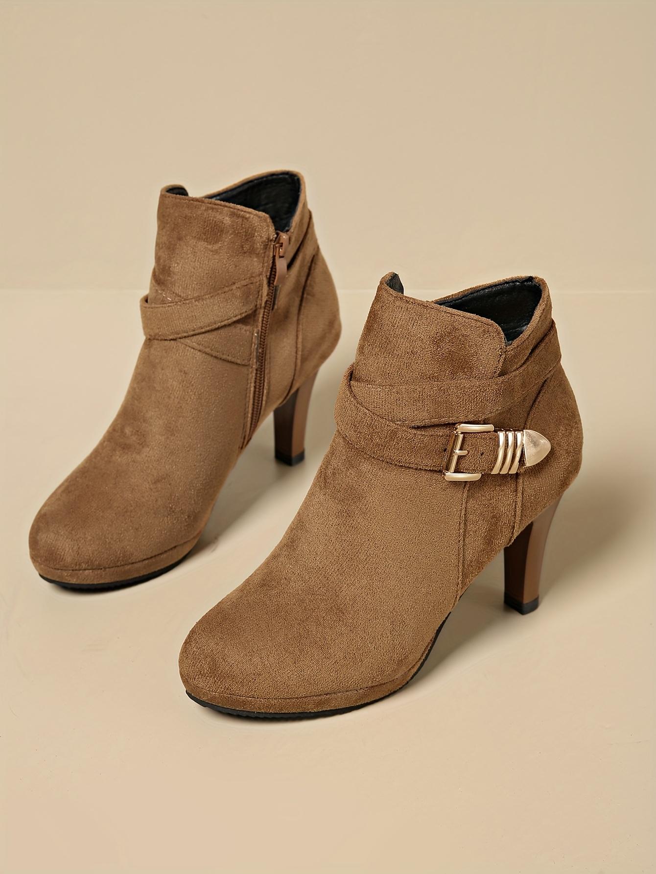 A Pair of Women's High Quality Platform Chunky Heel Side Zipper High-Heeled Ankle Booties, Women Shoes