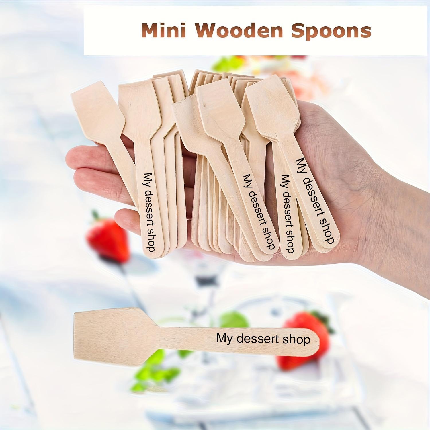 200pcs Personalized Wooden Dessert Spoons, Laser-Engraved Disposable Tasting Square Spoons for Bath Salts, Teaspoons for Honey, Suitable for Christmas, Birthdays, Weddings, And Family Coffee Dessert Dining