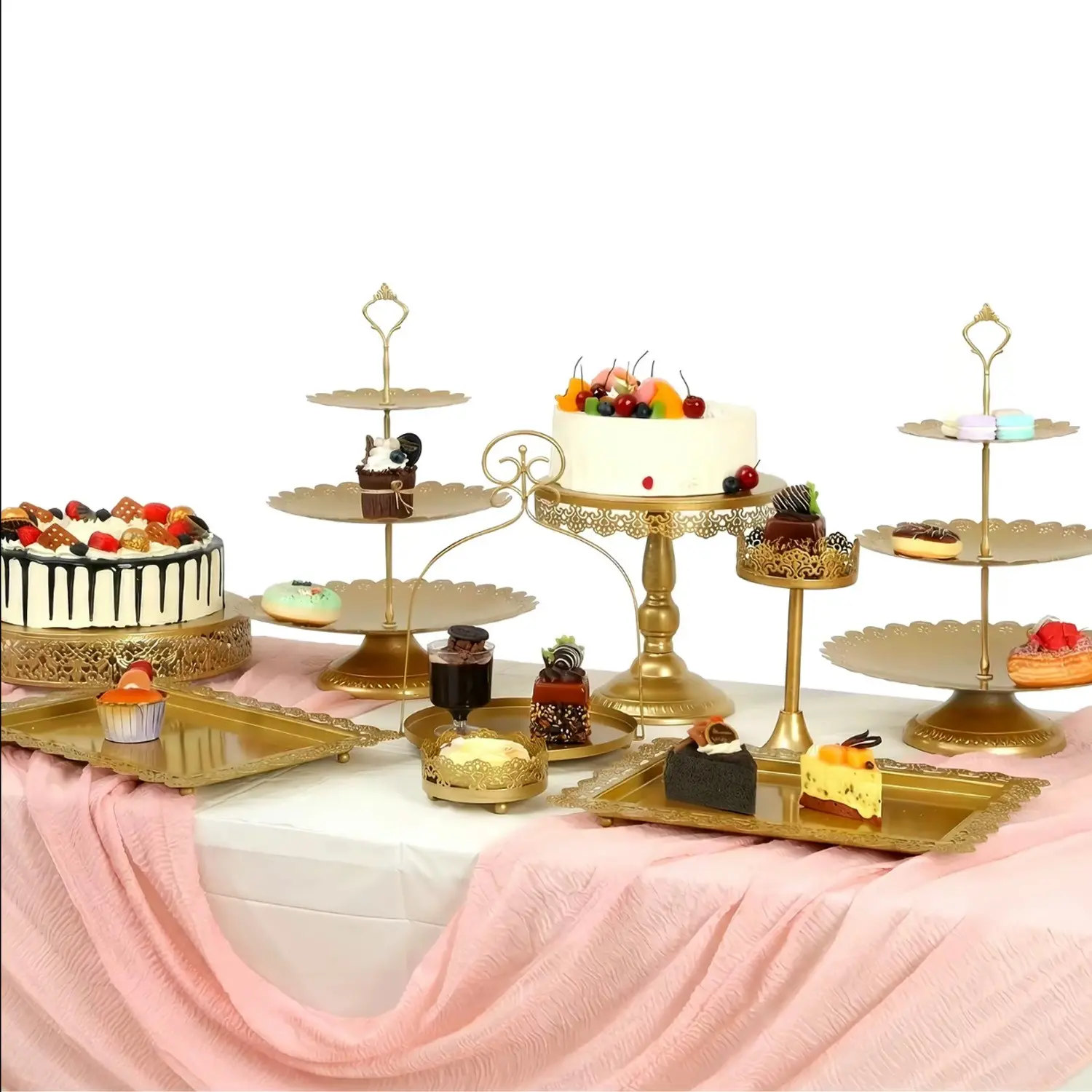 9 Pieces Metal Cake Stand Set, Dessert Stands, Dessert Table Display Tower Plates, Cupcake Holder Pastry Candy Fruit Serving Trays, Table Decor Display Stand for Wedding Birthday Baby Shower Bridal Shower Tea Party Christmas Celebration