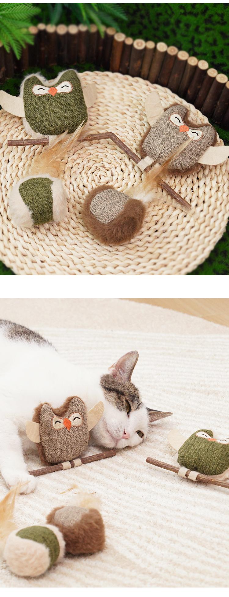 Cat Self-Play Toy with Catnip & Silvervine – Feather Teaser, Dental Chew Stick, Interactive Boredom Buster for Indoor Cats