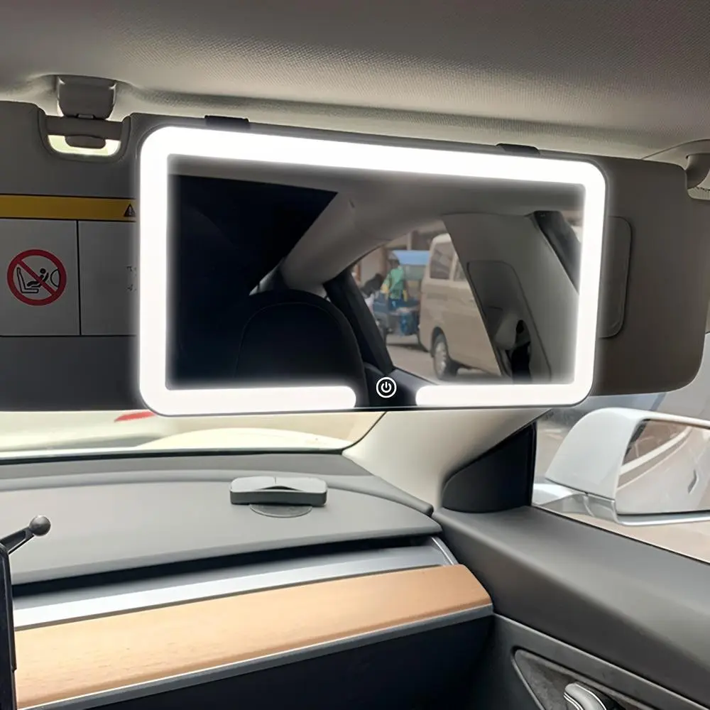 Car LED Makeup Mirror, Rechargeable Car Sun Visor Mirror, Dimmable Touchscreen Auto Vanity Mirror, Multifunctional Car LED, Car Interior Accessories