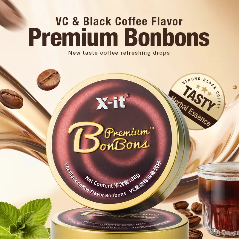X-it Iced Coffee Flavor Snack Candy & Mint Throat Drops (3.1oz Metal Tin) - Long Lasting, Combats Drowsiness, Refreshes for Driving, Focused Work