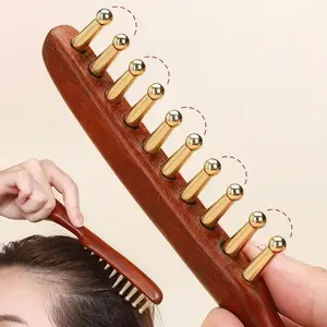 Sandalwood Massage Comb (1/2pcs) – Wide-Tooth Wooden & Brass Scalp Meridian Comb, Gua Sha Head Massager Tool for Hair Care, Relaxation & Daily Scalp Therapy