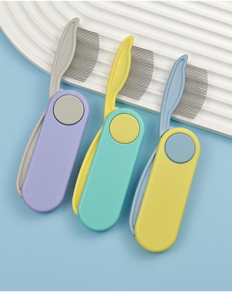 Pet Dog and Cat Flea Removal Folding Comb, Lice Removal Cleaning and Grooming Comb, Dense-Tooth Straight-Row Flea Comb head Portable Hair Roller shedding blade cow scratching brush bag