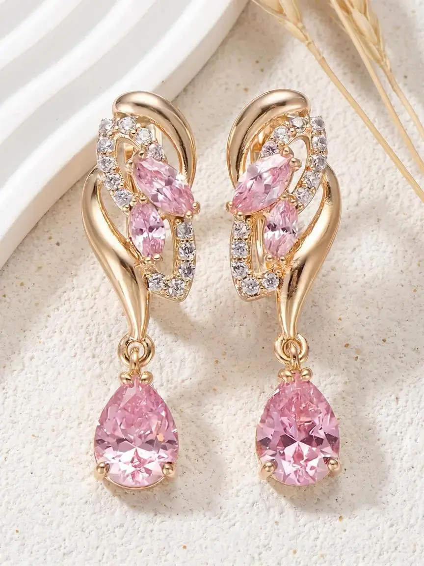 1 Pair Elegant Hollow out Design Dangle Earrings, Shining Earrings, Teardrop Earrings, Dangling Earrings, Water Drop Shaped Artificial Gemstone Decor Jewelry for Women for Anniversary, Engagement, Wedding, Fashionable Jewelry Accessories
