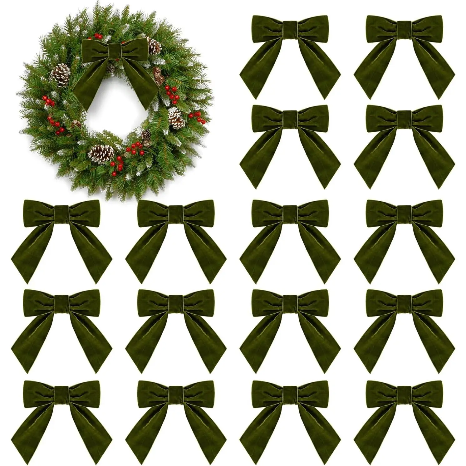 20 count  Bow Ornaments for Christmas Tree 4.5"  Small Twist Tie  Ribbon Bows for Crafts Wreath Garland  Wrapping  Shower Party Wedding Decorations (20, Olive Green)