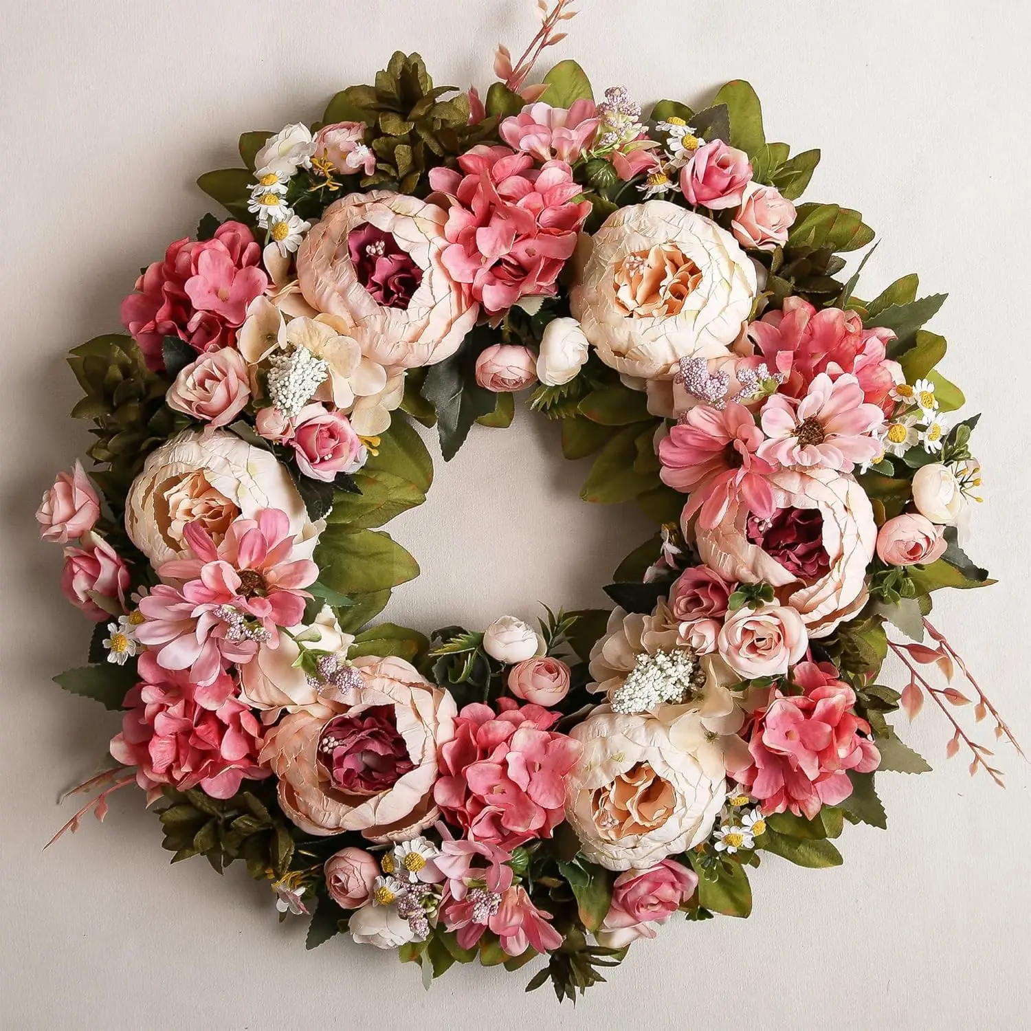 Peony Wreath for Front Door, Large Artificial Flower Wreath, Spring Decor for Wall, Valentine's Day, Home, Wedding, Moving Gift