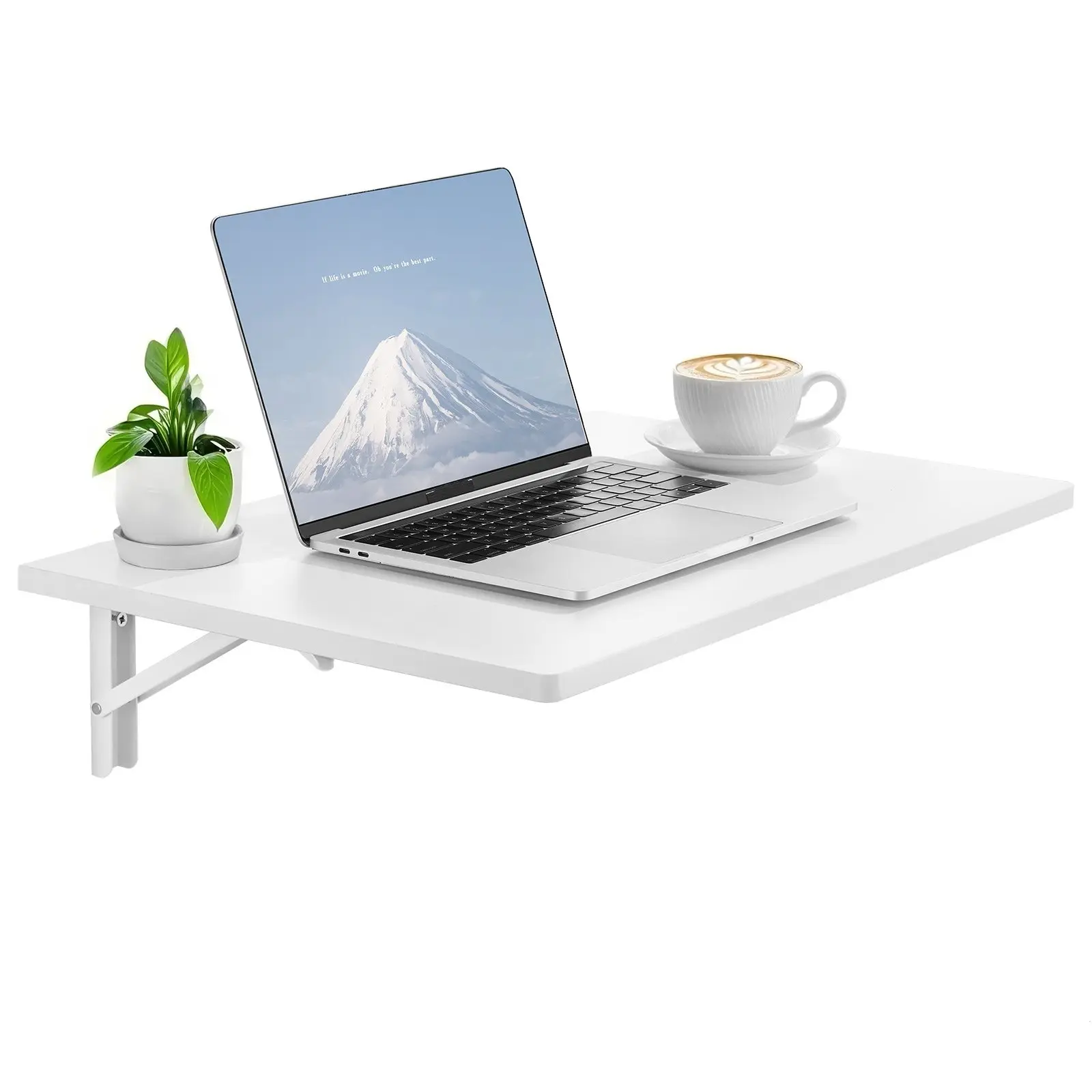 【toolupgrade】VEVOR Durable Wood Rectangular Wall-Mounted Folding Table, 23.6x15.7in Metal Bracket Space-Saving Floating Desk with Dual-Sided Decorative Layers, Table Mount, Easy Bedroom Installation, Precise Positioning Paper Included (Home Office)