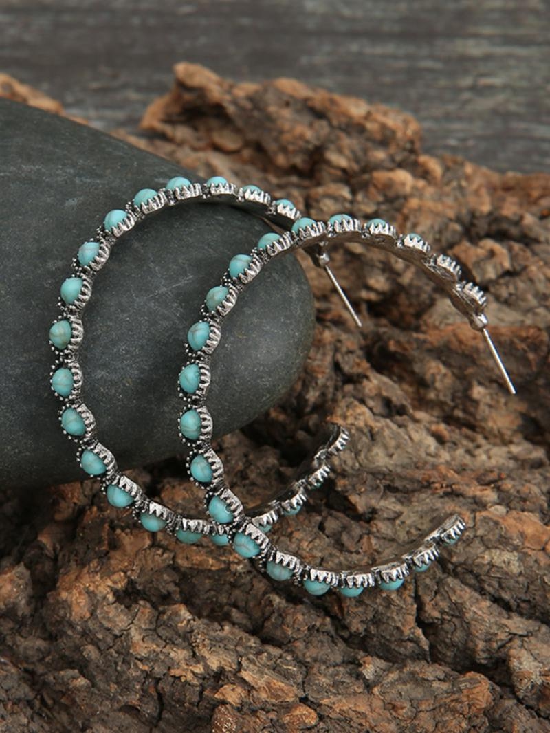 1 Pair Turquoise Texture Design Hoop Earrings for Women, Elegant Vintage Jewelry For Women For Gift