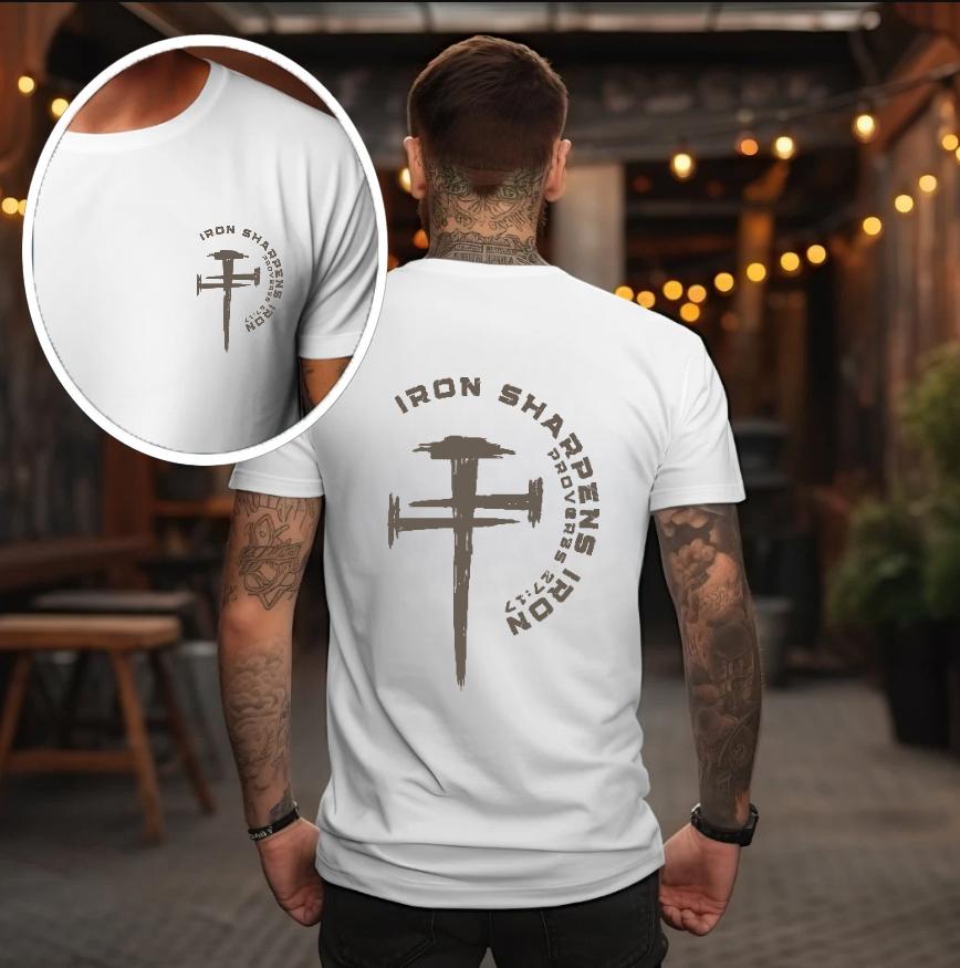 Trek Gear Lab  T-Shirt  Iron Sharpens Iron Christian Gym Shirt Gym Pump Christian Clothes Proverbs Bible Verse Shirt Christian Streetwear Jesus Christian Man Shirt