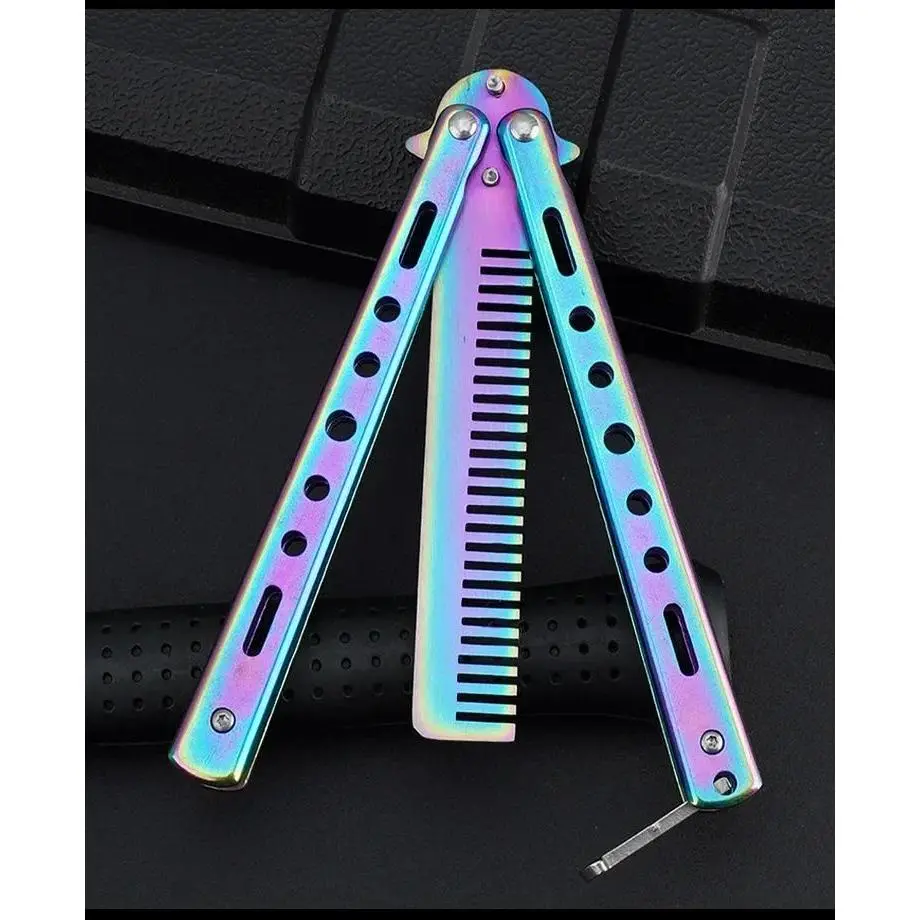 Stainless Steel Foldable Comb for Butterfly Knife Practice Training Beard Moustache Styling Tool Hairdressing Salon Brush