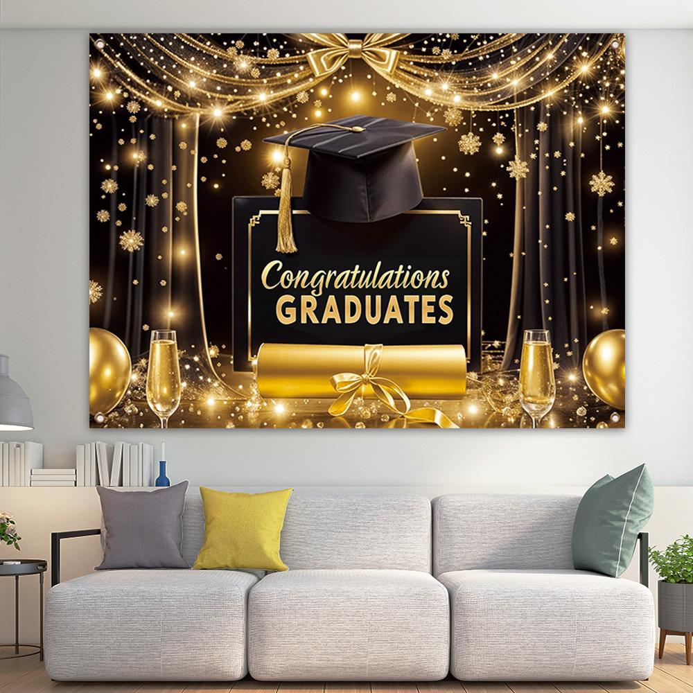 Graduation Season Theme Background Banner, 1 Count Champagne Balloon Pattern Backdrop, Decorative Banner for Photography Room Living Room Party Decoration