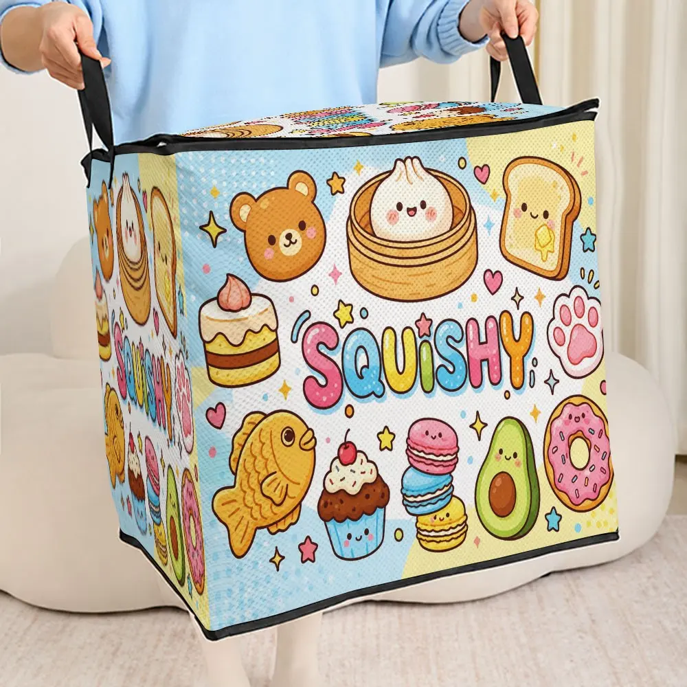 Kawaii Pop Art Squishy Storage Box, Zippered Flip-Top Lid, Foldable Case for Book Organization, Office & Home Use, Decompression Gift