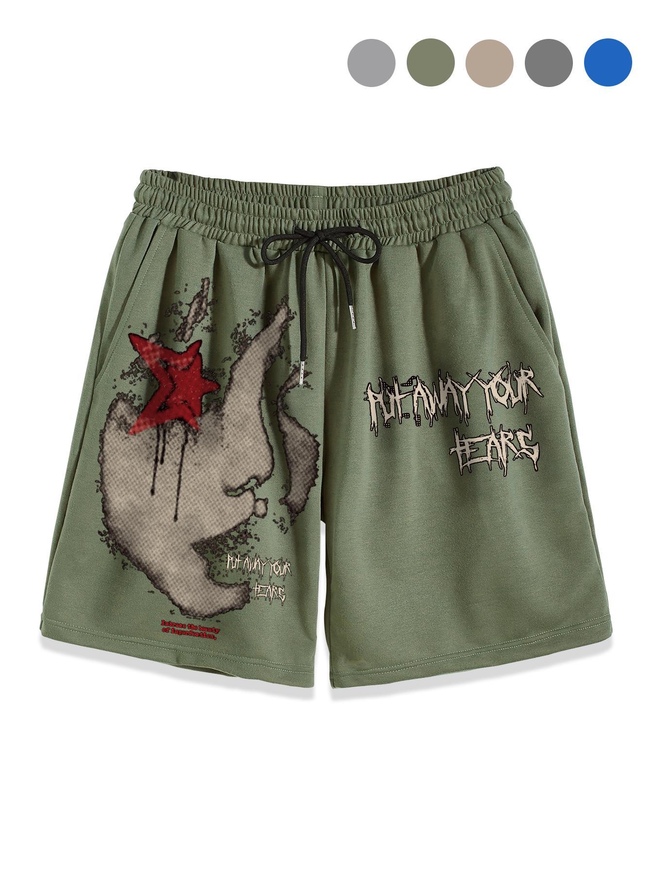 Men's Regular Fit Star & Letter Print Drawstring Waist Shorts, Graphic Shorts, Casual Comfy Track Shorts for Summer, Fashion Men's Bottoms for Daily Wear