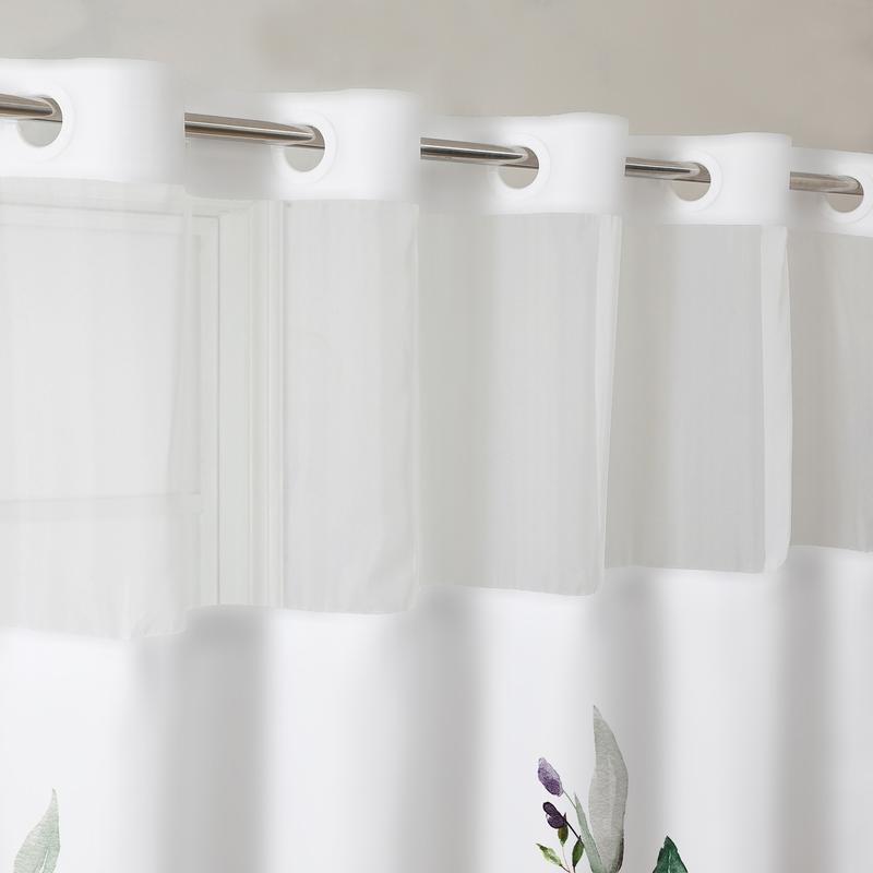 Watercolor plant double-layer shower curtain, waterproof, no hook design for easy installation, country-style bathroom accessory, suitable for hotels, dormitories and home decoration, 72x75in