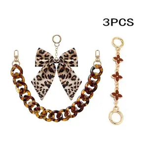 Acrylic Bag Charm Lanyard, Leopard Print Bow Accent Chain, Vintage Handbag Decoration Chain for Women
