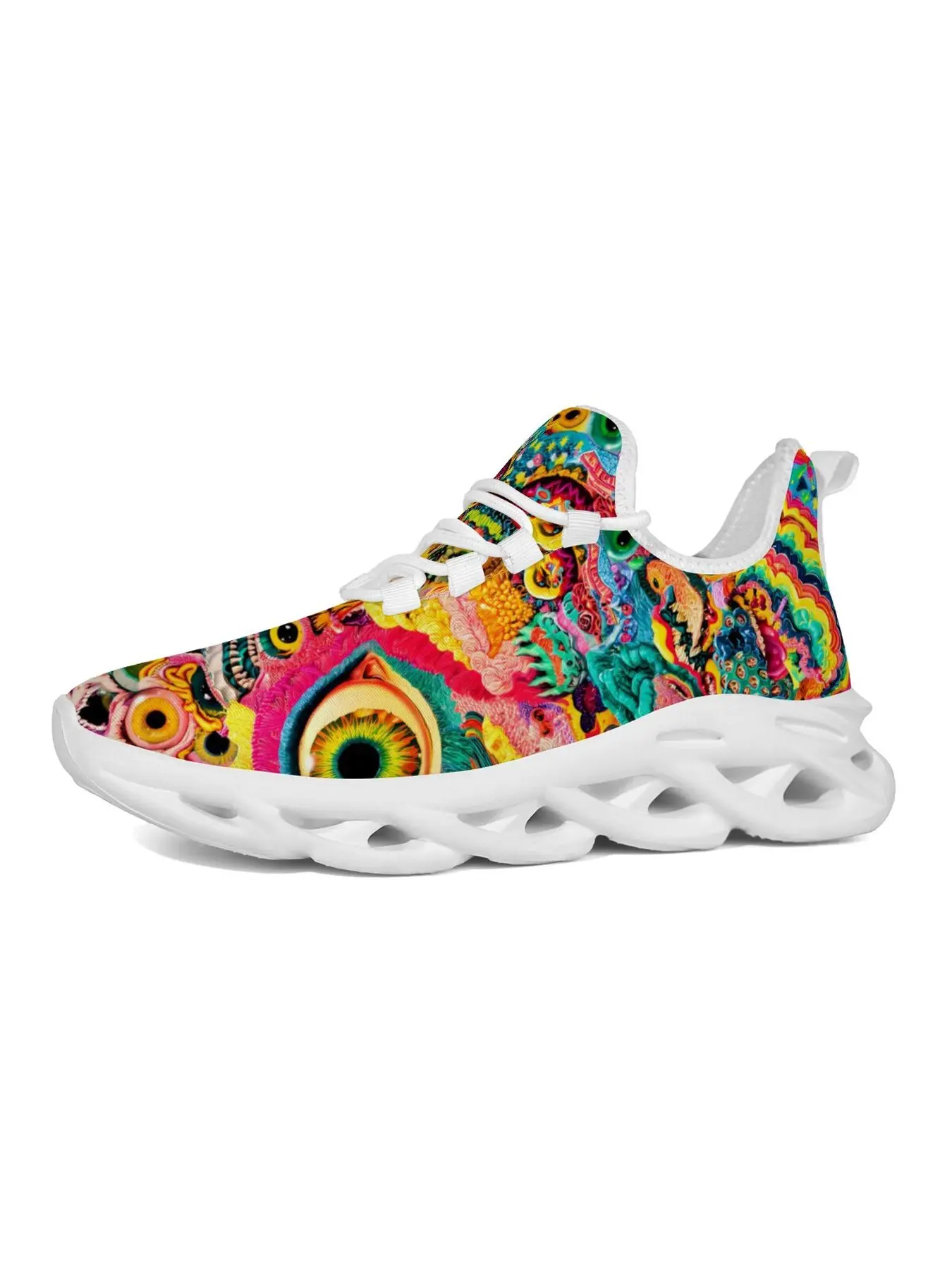 Versatile For Daily Outings Walking Shoes For Man Woman Psychedelic Multicolor Fantasy Creature Eyeball Print Lightweight Mesh Blade Sole Sneakers Weird Art Abstract Graphic Casual Festival Street Footwear