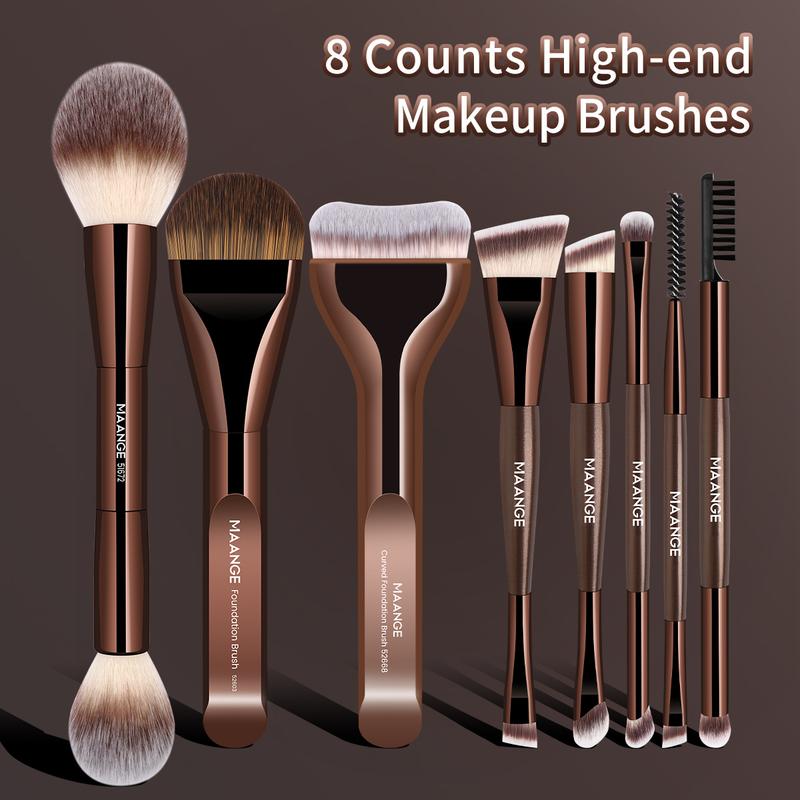 MAANGE 8pcs High-end Makeup Brush Set, Makeup Brushes Kits, Foundation Brush Loose Powder Brush Eyeshadow Brush Eyebrow Brush Blending Brush Nose Shadow Brush Eyeliner Brush Eyelash Brush, Perfect Gift for Beauty Enthusiasts