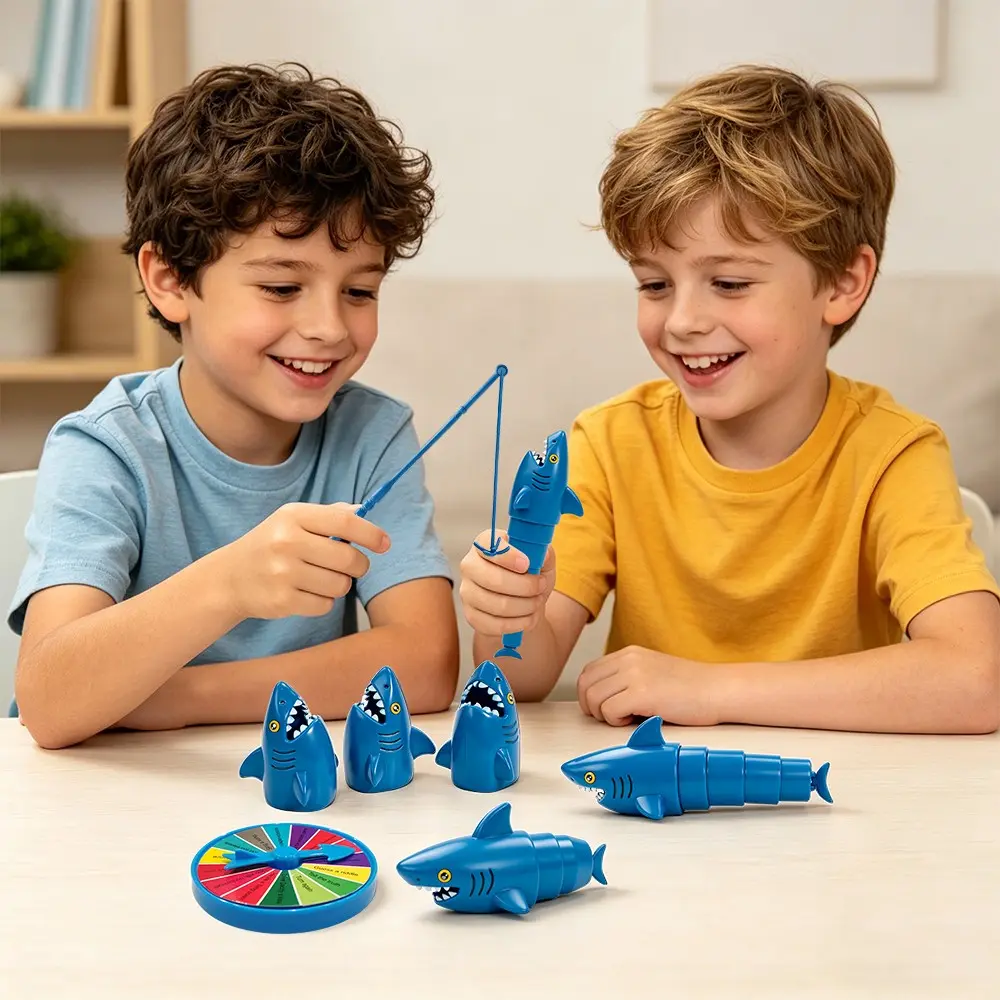 Portable Fishing Adventure Shark Game Set, Cute Segmented Shark Figure, Fishing Rod Included, Tabletop Competitive Toy, Indoor Party Fun