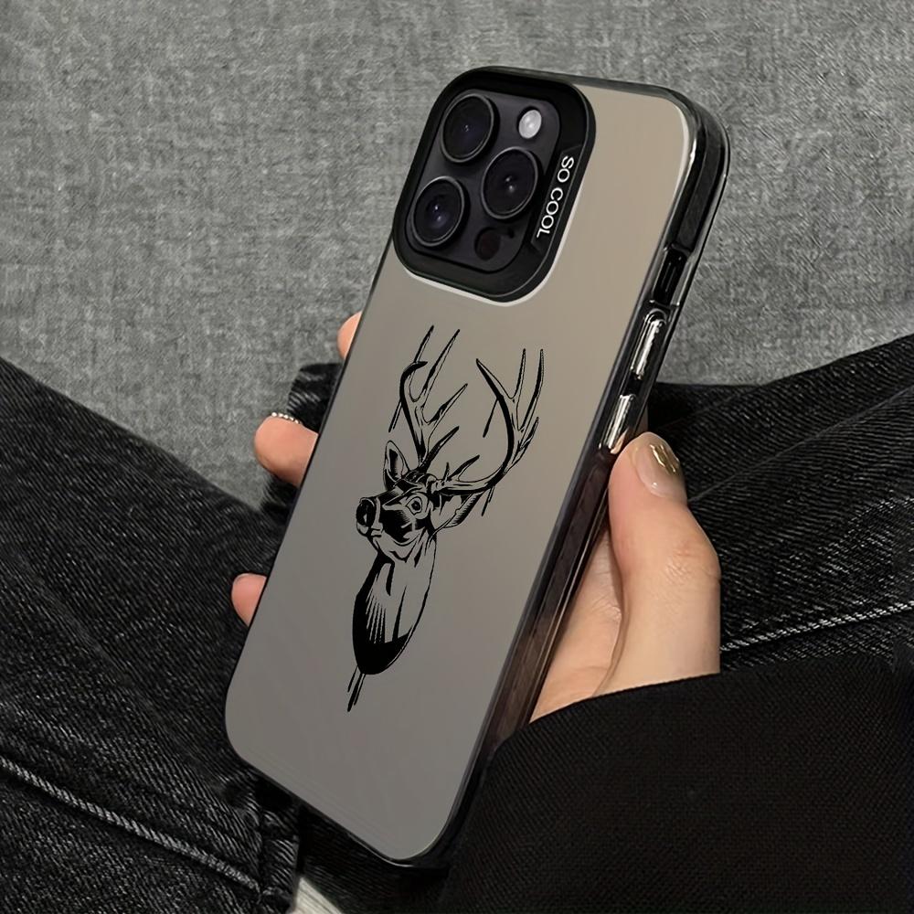 Phone case for iPhone 16 Pro Max 15 Plus 14 13 12 11 XR XS Line Deer Head Pattern Anti-Scratch Shockproof Pocket-Friendly durable Cover
