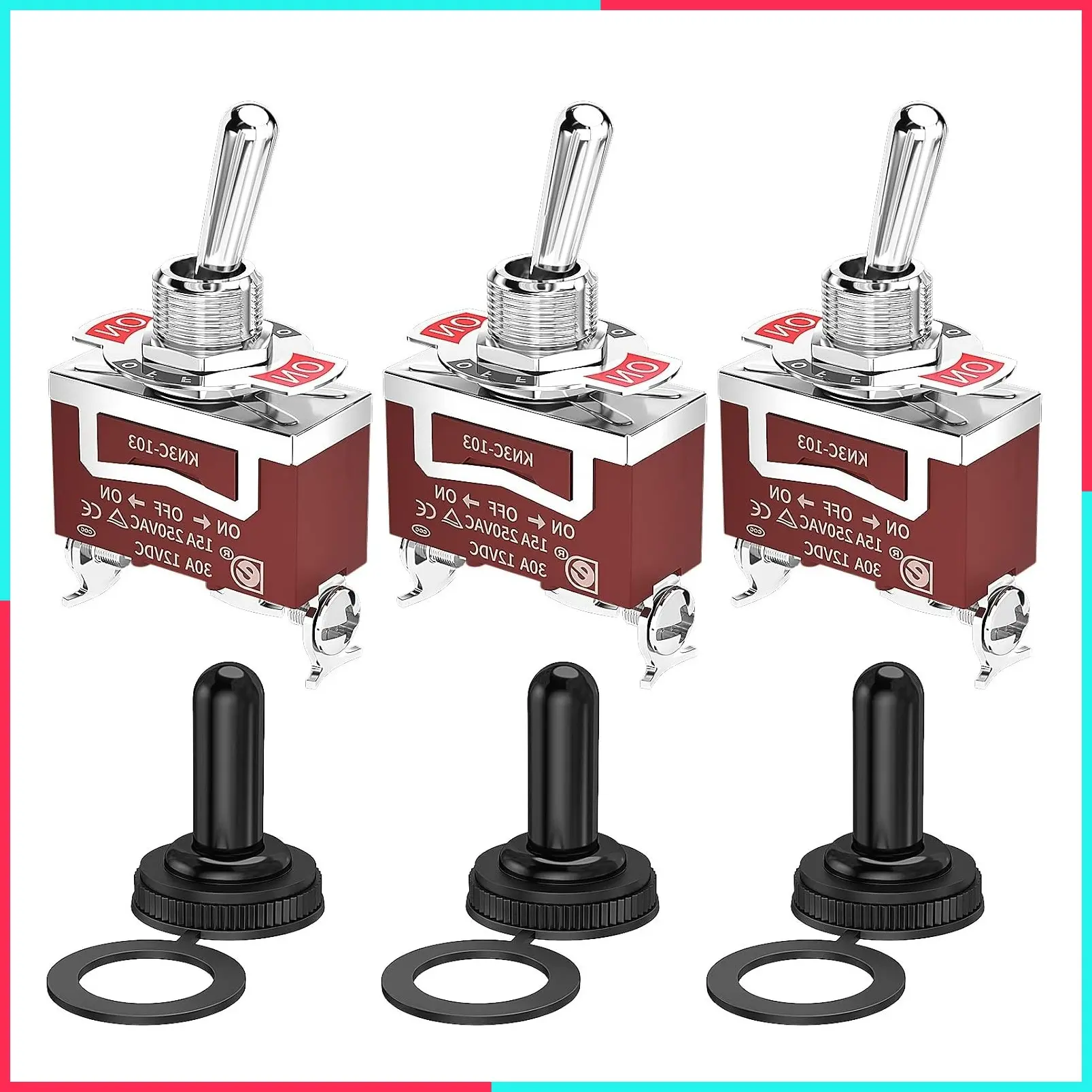 Waterproof Toggle Switch 12V DC 30A On-Off-On 3 Way SPDT Heavy Duty Marine 3 Position 3 Pin with Weatherproof Boot Cap Cover for Car Auto Truck Boat - 3 Pack
