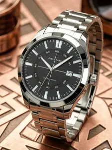 Business Sport Dial Men's Stainless Steel Wristwatch  Polished Silver Color Case  Stainless Steel Strap  Quartz Movement  50m Waterproof  Gift Idea