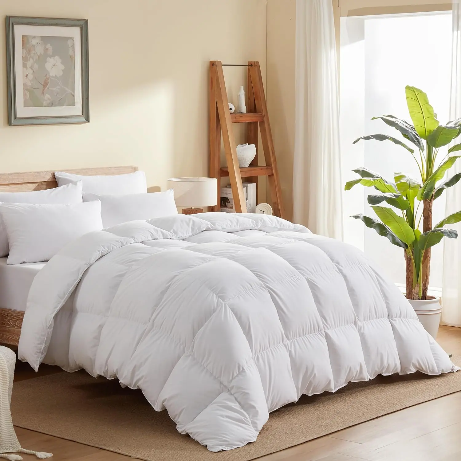Luxury Down Comforter  Size, - Duvet Insert 90x90 Inch with   Cover, 61 Oz White Hotel Collection Comforter