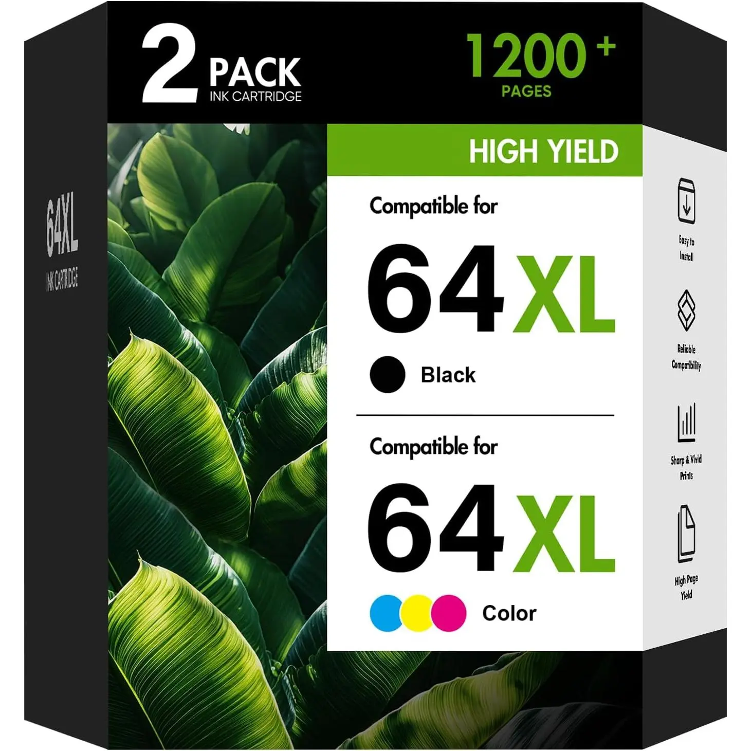 64XL 64 7855 7900e Black and Color Ink  Combo Pack for  Printer |  for HP64XL XL for  Printers Envy Photo 7855 7155  7900e 7200e 7955e 6255 Tango (2-Pack,Black,Tri-Color)