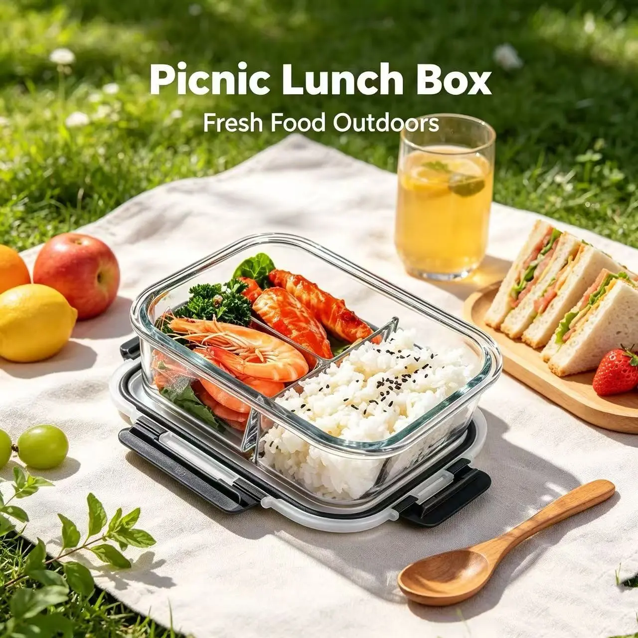 Microwave Safe High-Temperature Borosilicate Glass Lunch Box, Portable Bento Box for Office Workers, Fruit Preserving Container
