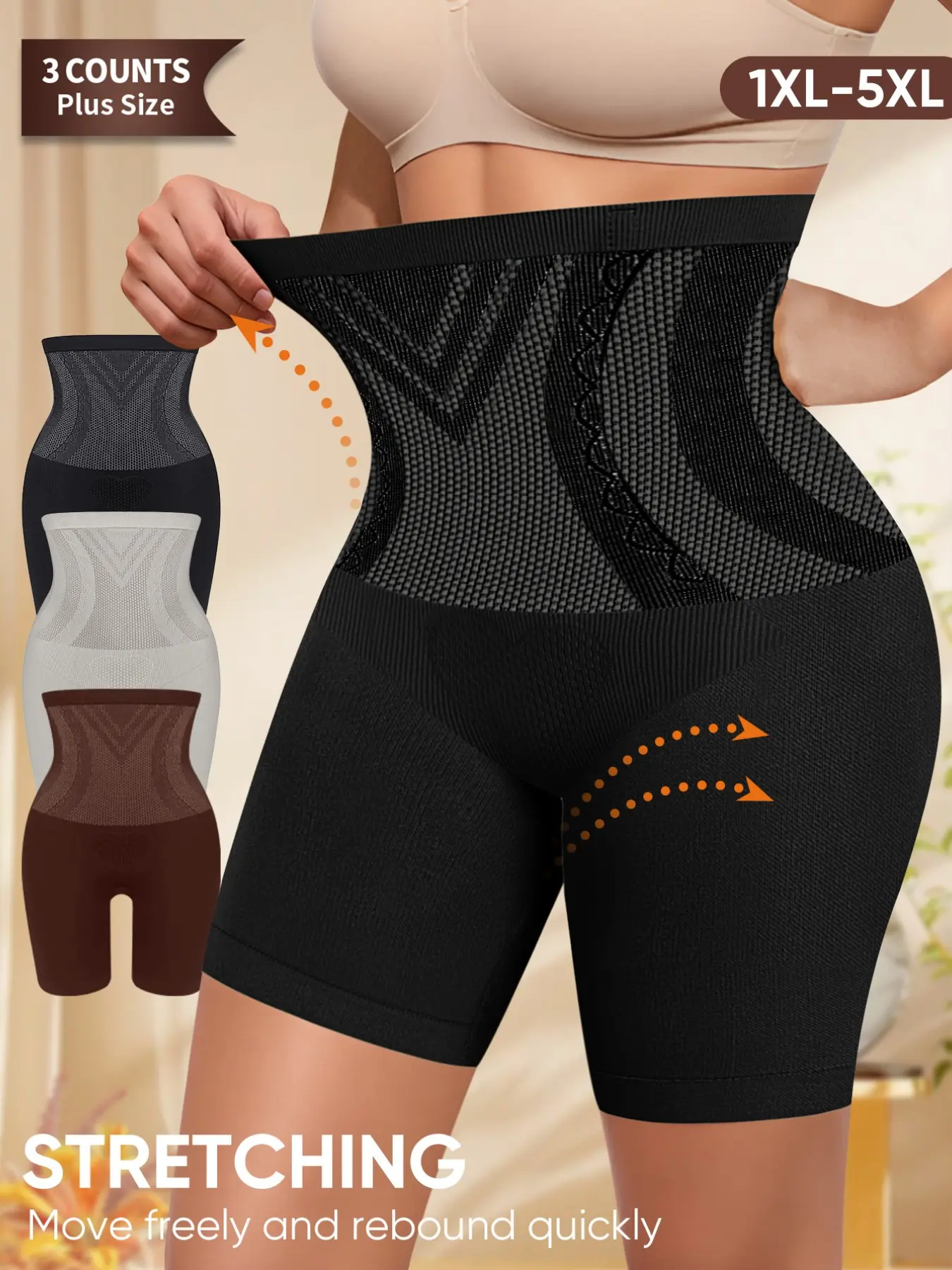 3-Pack Morelect High-Waisted Shapewear Pants, Sizes 1xl-5xl, Waist Cinching & Butt Lifting, Non-Rolled Edges, Casual All-Season Wear